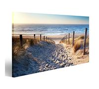 Tableau sur toile Chemin vers la plage de la mer du Nord en or Coucher de soleil Soleil Nord Hollande Pays-Bas Décoration murale Poster Impression d'art