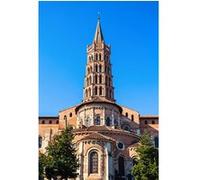 Tableau sur toile clocher Basilique Saint-Sernin de Toulouse 30x45 cm CEANOTHE Décoration Murale Art Décoratif Muraux Peinture Imprimée en HD Salon Chambre Bureau Fabriqué en France Bleu G