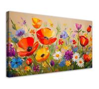 Feeby - Tableaux Decoratifs - Tableau Salon Grand Format - Coquelicots Fleurs colorées dans un pré - 100x50 1partie - Tableau Decoration Murale - Toile Imprimée - Impression sur Toile Peinture