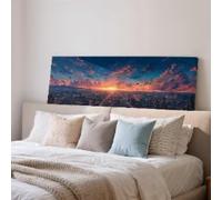 Tableau sur toile « Coucher de soleil », décoration murale longue et étroite, impression panoramique encadrée grand format, paysage urbain pittoresque, art mural pour chambre (30 x 90 cm / sans cadre)