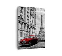 Moderne Impression sur Toile Car Eiffle Rue Image Tableau Decoration Murale 50x70cm Deco Cadre Salon Chambre Cuisine Vertical Petit Tableaux Decoratifs Muraux Art Wall Decor Design PA50x70-3214