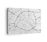 Tableau sur Toile Décoratif 70x50 cm Noir et Blanc Carte du Monde - 4868 | Ville Carte Paris Impression sur Toile Décoration Murale Art Mural Toile Imprimée Salon Chambre Cuisine ARTTOR