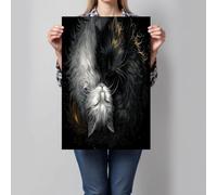 Tableau Sur Toile Diagramme Yin Yang du chat, Style dessin animé, Impression Sur Toile Pour Décoration Murale Salon, Chambre Ou Salle De Bain, 90x60 cm, Sans Cadre, Noir et blanc