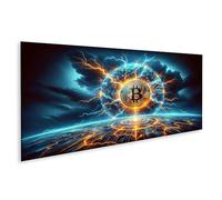 Tableau sur toile Dynamique électrisante du Bitcoin dans la tempête des cryptomonnaies - Toile 120x40 cm - Panorama