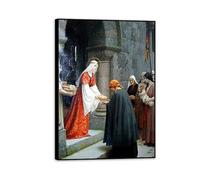 Tableau sur Toile Edmund Leighton La Charité de Sainte Elisabeth de Hongrie Impression sur toile Reproduction d'Art Victorienne et Romantique Décoration pour Salon 85x60cm(33x24in)Cadre noir