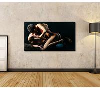 Tableau sur toile Embrasser Sexy Jeune Couple Dévêtu Sensuel Dentelle Rouge Érotique Des - Toile 100x57 cm