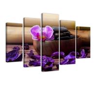 Tableau sur toile en cinq parties, Composition zen avec orchidée rose (P-498) 100x70 cm