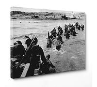 Tableau sur toile - encadré - prêt à accrocher - débarquement en Normandie - 1944 - USA Amérique Seconde Guerre mondiale - Photo historique Noir et blanc - 50 x 70 cm - Sans cadre - (cod.1135)