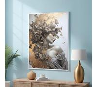 Tableau sur toile « Femme éthérée », art mural sur toile à la feuille d'or - Affiches et impressions de portraits inspirés par la nature, décoration murale moderne (60 x 80 cm / cadre intérieur)