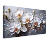 tableau sur toile format décoratif universel Fleur d'orchidée blanche peinte en 3D décoration moderne 100x50 cm