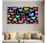Tableau sur Toile Forme de Cœur en Dessin AniméImpression sur Toile Je t'aime Tableau Decoration Murale pour Chambre Salle de Bains Salon Cadeau d’anniversaire Cadre en Bois Intégré 140L x 70W cm