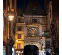 Tableau sur toile gros horloge Rouen de nuit 45x45 cm CEANOTHE Décoration Murale Art Décoratif Muraux Peinture Imprimée en HD Salon Chambre Bureau Fabriqué en France Jaune G