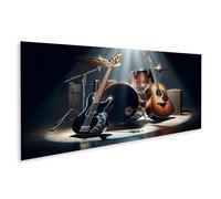 Tableau sur toile Guitares électriques et acoustiques avec batterie à l'honneur - Toile 120x40 cm - Panorama