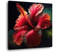 Tableau sur toile hibiscus 90x90 cm CEANOTHE Décoration Murale Art Décoratif Muraux Peinture Imprimée en HD Salon Chambre Bureau Fabriqué en France Rouge G