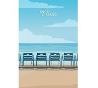 Tableau sur toile illustration chaises Nice 45x65 cm CEANOTHE Décoration Murale Art Décoratif Muraux Peinture Imprimée en HD Salon Chambre Bureau Fabriqué en France Bleu G