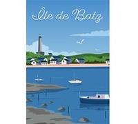 Tableau sur toile illustration île de Batz 30x45 cm CEANOTHE Décoration Murale Art Décoratif Muraux Peinture Imprimée en HD Salon Chambre Bureau Fabriqué en France Bleu G