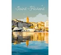 Tableau sur toile illustration Saint-Florent 65x97 cm CEANOTHE Décoration Murale Art Décoratif Muraux Peinture Imprimée en HD Salon Chambre Bureau Fabriqué en France Bleu G