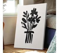 Tableau sur toile imprimé floral noir et blanc, moderne et élégant, au design abstrait minimaliste, idéal pour la décoration du salon et de la chambre (50 x 70 x 3 cm / Toile tendue sur châssis)