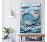 Tableau sur toile imprimé style papier découpé représentant une baleine mignonne, idéal pour les adultes et les enfants. Décoration murale pour salon, chambre, cadeau d'anniversaire, 20 x 30 cm