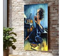 Tableau sur toile inspiré, Décoration murale musicale et esthétique, Affiches et impressions représentant une femme élégante au piano, Design sur toile, Décoration intérieure (40x60cm/Sans cadre)