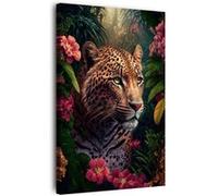 Tableau sur toile léopard fleuri 30x45 cm CEANOTHE Décoration Murale Art Décoratif Muraux Peinture Imprimée en HD Salon Chambre Bureau Fabriqué en France Multicolore G