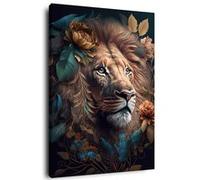 Tableau sur toile lion roi fleuri 45x65 cm CEANOTHE Décoration Murale Art Décoratif Muraux Peinture Imprimée en HD Salon Chambre Bureau Fabriqué en France Multicolore G