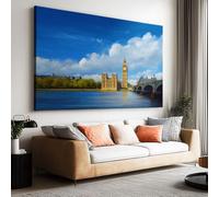 Tableau sur Toile Londres Architecture Pont Rivière Impression sur Toile Sans Cadre 120L x 60l cm, Tableau Décoration Murale Moderne Réalisme - Affiche Poster HD pour Salon Chambre Salle de Bain