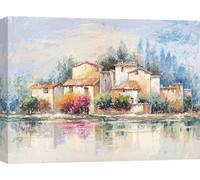 Tableau sur toile - Luigi Florio, village au bord du lac - 70x50 cm