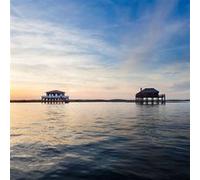 Tableau sur toile maison piloti bassin 30x30 cm CEANOTHE Décoration Murale Art Décoratif Muraux Peinture Imprimée en HD Salon Chambre Bureau Fabriqué en France Bleu G