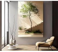 Tableau sur toile minimaliste moderne représentant un paysage d'arbres et de plantes vertes, idéal pour la décoration du salon, de la chambre, du bureau ou de la maison (60 x 90 cm / Cadre intérieur)