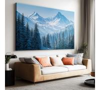 Tableau sur Toile Moderne 40L x 30l cm Moderne Forêt Scène Enneigée Montagnes, Tableau sur Toile Décoration Murale Encadrée Prête à Accrocher Paysage Naturel pour Salon et Chambre, Châssis en Bois