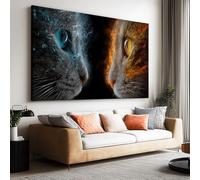 Tableau sur Toile Moderne Fantaisie Animal Chat Flamme Grand Tableau Mural 140L x 70l cm, Impression Toile Premium Non Encadrée Noir - Affiche Déco Esthétique pour Chambre et Salon Salle de Bain