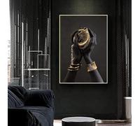 Tableau sur toile moderne - Lèvres noires dorées - Image sur toile - Salon féminin - Chambre à coucher - Poster de décoration de la maison - Poster encadré (style 3, 20 x 30 cm)