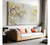 Tableau sur Toile Moderne Luxe Marbre Botanique Branches Grand Tableau Mural 120L x 80l cm, Impression Toile Premium Non Encadrée Ivoire - Affiche Déco Esthétique pour Chambre et Salon Salle de Bain