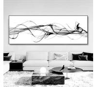 Tableau sur toile noir et blanc - Images 1 pièce sur toile - Noir et blanc - Motif lignes de géométrie abstraites - Tableau mural pour salon - Décoration murale moderne - Sans cadre - Ligne - 60 x 180