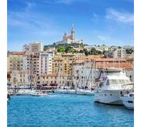 Tableau sur toile Notre-Dame-de-la-Garde depuis le port de Marseille 30x30 cm CEANOTHE Décoration Murale Art Décoratif Muraux Peinture Imprimée en HD Salon Chambre Bureau Fabriqué en France Bleu