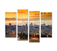 Tableau sur toile Panorama de la vieille ville de Jérusalem Israël - Toile 126x80 cm - 4 panneaux