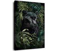 Tableau sur toile panthère noire 30x45 cm CEANOTHE Décoration Murale Art Décoratif Muraux Peinture Imprimée en HD Salon Chambre Bureau Fabriqué en France Vert G