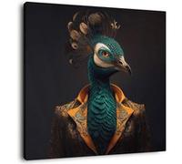 Tableau sur toile paon humain 30x30 cm CEANOTHE Décoration Murale Art Décoratif Muraux Peinture Imprimée en HD Salon Chambre Bureau Fabriqué en France Noir G