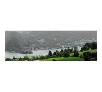 Tableau sur toile parapentiste lac d'Annecy 30x97 cm CEANOTHE Décoration Murale Art Décoratif Muraux Peinture Imprimée en HD Salon Chambre Bureau Fabriqué en France Vert G