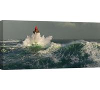 Tableau sur toile, Phare dans la mer agitée - Jean Guichard, La Jument dans la Tempête - 100x50 cm