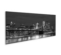 Tableau sur toile Pont de Brooklyn Gratte-ciel du centre-ville de New York Noir Blanc - Toile 120x40 cm - Panorama
