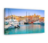 Tableau sur toile port de Saint-Tropez 45x65 cm CEANOTHE Décoration Murale Art Décoratif Muraux Peinture Imprimée en HD Salon Chambre Bureau Fabriqué en France Bleu
