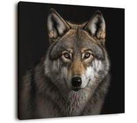 Tableau sur toile portrait loup 45x45 cm CEANOTHE Décoration Murale Art Décoratif Muraux Peinture Imprimée en HD Salon Chambre Bureau Fabriqué en France Marron