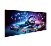 Tableau sur toile pour les chambres d'enfants Musique entraînante sur la platine DJ avec casque - Toile 120x40 cm - Panorama