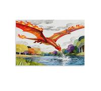 Tableau Sur Toile Ptérosaure Flamboyant Tableau Decoration Murale Salon Moderne Dragon Lac en Lisière de Bois Image Sur Toile Pour Cuisine, Salon, Chambre Adulte Cadeau Original 12x18inch(30x45cm)