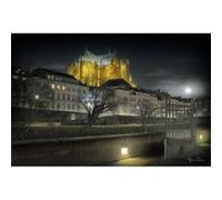 Tableau sur toile quai cathédrale Saint-Étienne de Metz 45x65 cm CEANOTHE Décoration Murale Art Décoratif Muraux Peinture Imprimée en HD Salon Chambre Bureau Fabriqué en France Gris