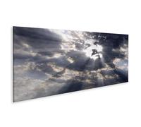 Tableau sur toile Rayons de lumière à travers les nuages, ciel, merveille naturelle, visage de Jésus Dieu - Toile 120x40 cm - Panorama