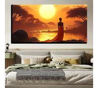 Tableau sur toile représentant des couchers de soleil éclatants avec des silhouettes élégantes, idéal pour le salon (60 x 120 cm/sans cadre)