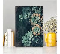 Tableau sur toile représentant des plantes succulentes, impression d'art botanique, décoration florale de jardin, plante pour le salon, tableau inspiré par la nature (50 x 70 cm / cadre intérieur)